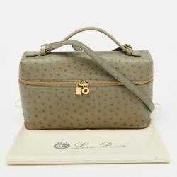 Pre Owned Loro Piana Light Grey Ostrich Extra Pocket L27 Bag
