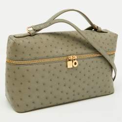 Pre Owned Loro Piana Light Grey Ostrich Extra Pocket L27 Bag