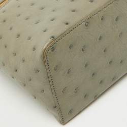 Pre Owned Loro Piana Light Grey Ostrich Extra Pocket L27 Bag