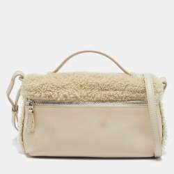 Loro Piana Ivory Leather and Shearling Fur Extra Pocket L19 Pouch