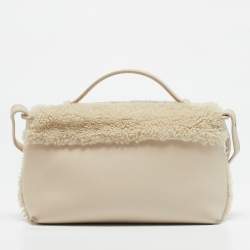 Loro Piana Ivory Leather and Shearling Fur Extra Pocket L19 Pouch