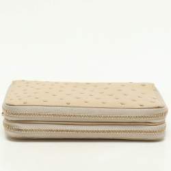 Loro Piana Ivory Ostrich Zip Around Wallet
