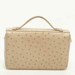 Loro Piana Ivory Ostrich Zip Around Wallet