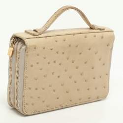 Loro Piana Ivory Ostrich Zip Around Wallet