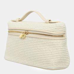 Loro Piana Beige Lambskin Leather and Cotton L19 Extra Pocket Woven Bag