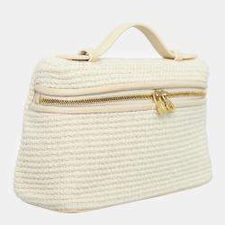 Loro Piana Beige Lambskin Leather and Cotton L19 Extra Pocket Woven Bag