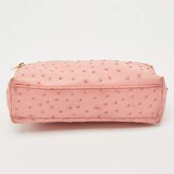 Pre Owned Loro Piana Pink Ostrich Leather Extra Pocket L19 Pouch