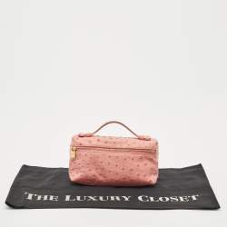 Pre Owned Loro Piana Pink Ostrich Leather Extra Pocket L19 Pouch