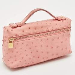 Pre Owned Loro Piana Pink Ostrich Leather Extra Pocket L19 Pouch