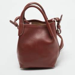 Pre Owned Loro Piana Brick Brown Leather Micro Bale Bucket Bag