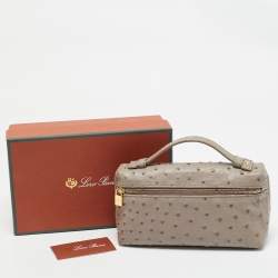 Pre Owned Loro Piana Grey Ostrich Leather Extra Pouch L19 Clutch
