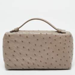 Pre Owned Loro Piana Grey Ostrich Leather Extra Pouch L19 Clutch
