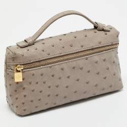 Pre Owned Loro Piana Grey Ostrich Leather Extra Pouch L19 Clutch