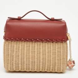Pre Owned Loro Piana Brown/Beige Wicker and Leather Extra Pocket L19 North-South Bag