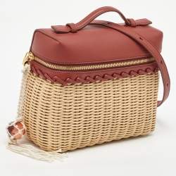 Pre Owned Loro Piana Brown/Beige Wicker and Leather Extra Pocket L19 North-South Bag