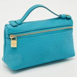 Pre Owned Loro Piana Blue Leather Mini Extra Pocket Pouch