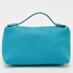 Pre Owned Loro Piana Blue Leather Mini Extra Pocket Pouch