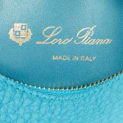 Pre Owned Loro Piana Blue Leather Mini Extra Pocket Pouch