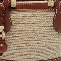 مملوكة مسبقًا Loro Piana Brown/Cream Leather and Raffia Bucket Bag