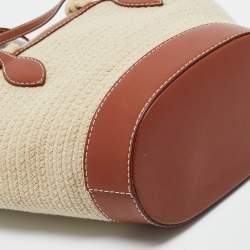 مملوكة مسبقًا Loro Piana Brown/Cream Leather and Raffia Bucket Bag