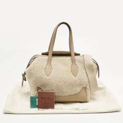 Pre Owned Loro Piana Beige Leather and Shearling Fur Micro Sesia Happy Day Bag