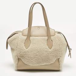 Pre Owned Loro Piana Beige Leather and Shearling Fur Micro Sesia Happy Day Bag