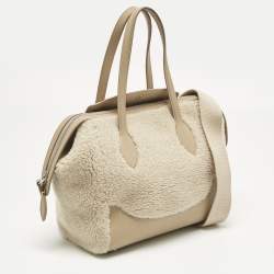 Pre Owned Loro Piana Beige Leather and Shearling Fur Micro Sesia Happy Day Bag