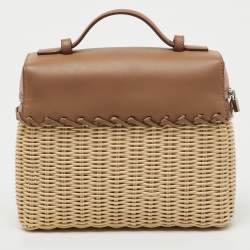 Pre Owned Loro Piana Beige/Brown Wicker and Leather Extra Pocket L19 North-South Bag