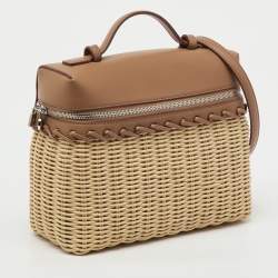 Pre Owned Loro Piana Beige/Brown Wicker and Leather Extra Pocket L19 North-South Bag