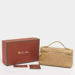 Pre Owned Loro Piana Beige Ostrich L19 Extra Pocket Pouch
