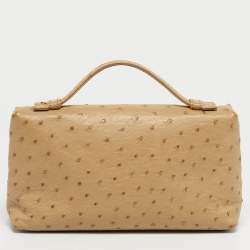 Pre Owned Loro Piana Beige Ostrich L19 Extra Pocket Pouch