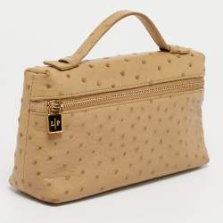 Pre Owned Loro Piana Beige Ostrich L19 Extra Pocket Pouch