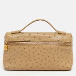 Pre Owned Loro Piana Beige Ostrich L19 Extra Pocket Pouch