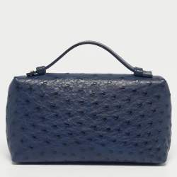 Pre Owned Loro Piana Navy Blue Ostrich L19 Extra Pocket Pouch