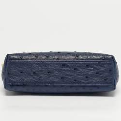 Pre Owned Loro Piana Navy Blue Ostrich L19 Extra Pocket Pouch
