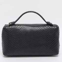 Pre Owned Loro Piana Dark Navy Blue Python Zip L19 Pouch