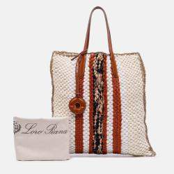 Pre Owned Loro Piana Beige Brown Crochet Wool and Silk Blossom Tote