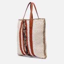 Pre Owned Loro Piana Beige Brown Crochet Wool and Silk Blossom Tote