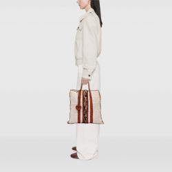 Pre Owned Loro Piana Beige Brown Crochet Wool and Silk Blossom Tote