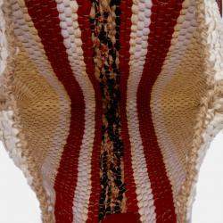 Pre Owned Loro Piana Beige Brown Crochet Wool and Silk Blossom Tote