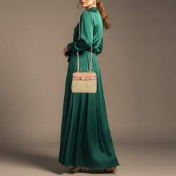 مملوكة مسبقًا حقيبة لورو بيانا شمال جنوب L19 جلد وقش بني/بيج كبيرة الحجم ذات جيب إضافي