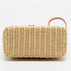 مملوكة مسبقًا حقيبة لورو بيانا شمال جنوب L19 جلد وقش بني/بيج كبيرة الحجم ذات جيب إضافي