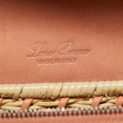 مملوكة مسبقًا حقيبة لورو بيانا شمال جنوب L19 جلد وقش بني/بيج كبيرة الحجم ذات جيب إضافي