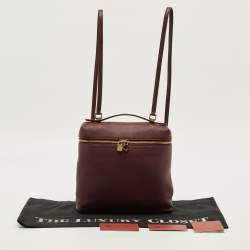 مملوكة مسبقًا حقيبة ظهر لورو بيانا جلد بورجوندي جيب كبير إضافي 23.5