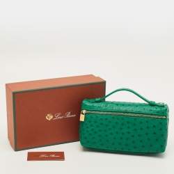 مملوكة مسبقًا Loro Piana L19 Green Ostrich Zip Pouch
