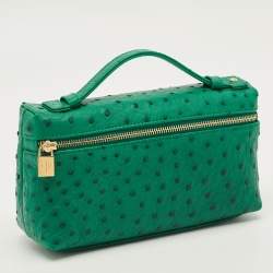 مملوكة مسبقًا Loro Piana L19 Green Ostrich Zip Pouch