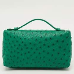 مملوكة مسبقًا Loro Piana L19 Green Ostrich Zip Pouch