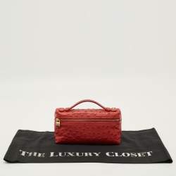 Pre Owned حقيبة صغيرة لورو بيانا L19 جلد نعام أحمر بجيب إضافي