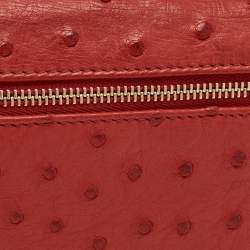 Pre Owned حقيبة صغيرة لورو بيانا L19 جلد نعام أحمر بجيب إضافي