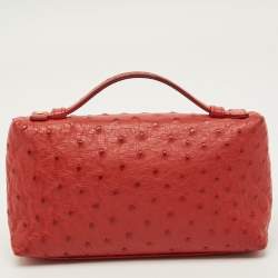 Pre Owned حقيبة صغيرة لورو بيانا L19 جلد نعام أحمر بجيب إضافي